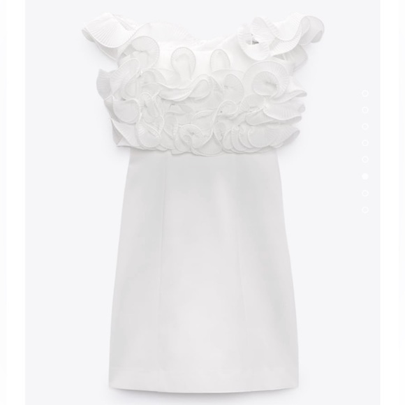 BNWT Zara Pleated Ruffled Mini Dress White M - Picture 2 of 7